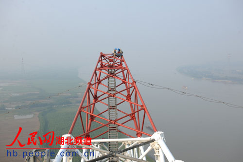 图为:6月4日,在湖北荆州洪湖地区,湖北省送变电工程公司应急抢险