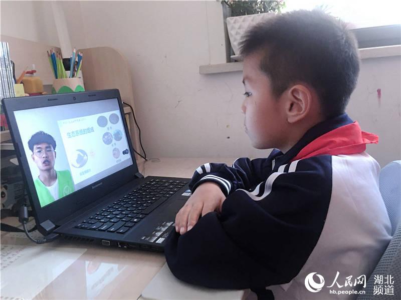 小學生在家線上學習水生態多樣性保護知識。