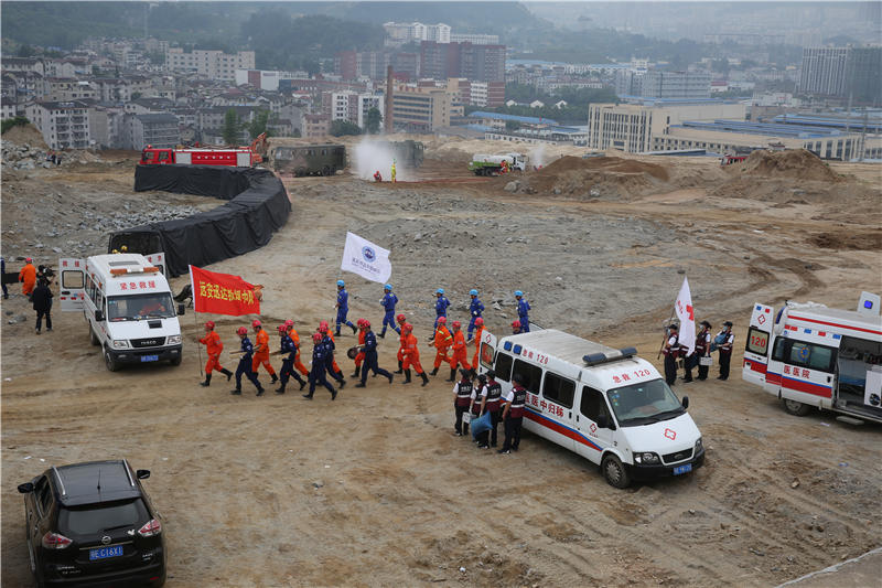 湖北省“秭歸-2021”地震應急綜合演練現場。 何寶喜攝