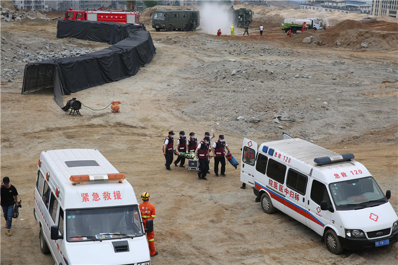 湖北省“秭歸-2021”地震應急綜合演練現場。 何寶喜攝