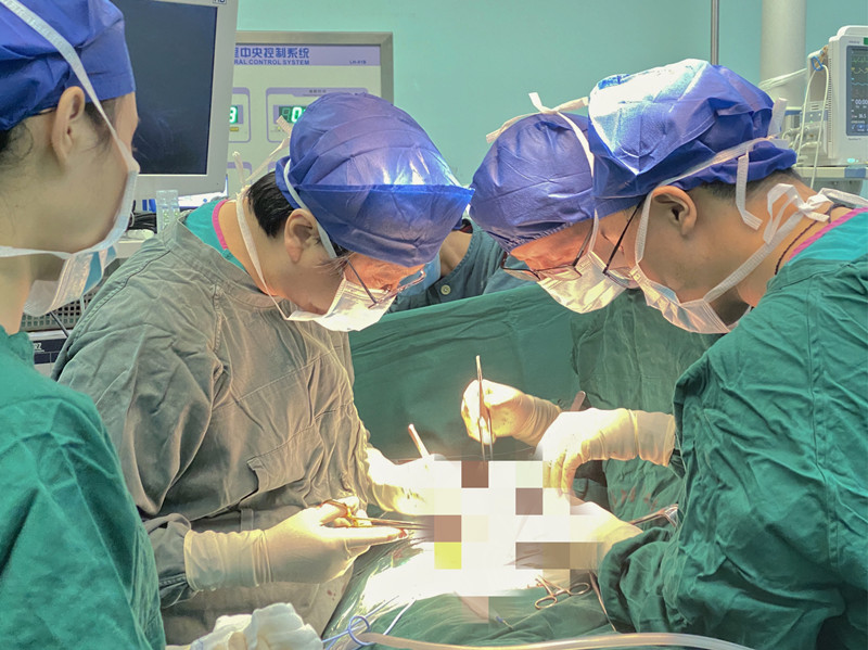武汉大学人民医院器官移植科医护人员正在进行手术。武汉大学人民医院供图