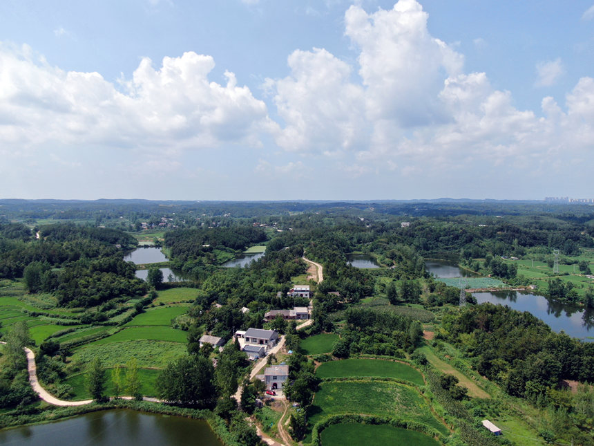 7月17日，湖北省随州市曾都区何店镇三岔湖村的青山绿水在蓝天白云的映衬下，构成了一幅幅美丽的生态画卷。