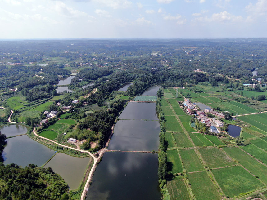 7月17日，湖北省随州市曾都区何店镇三岔湖村的青山绿水在蓝天白云的映衬下，构成了一幅幅美丽的生态画卷。