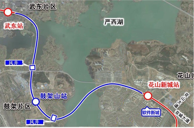 武漢軌道交通19號線鼓架山站——花山新城站盾構區間示意圖。