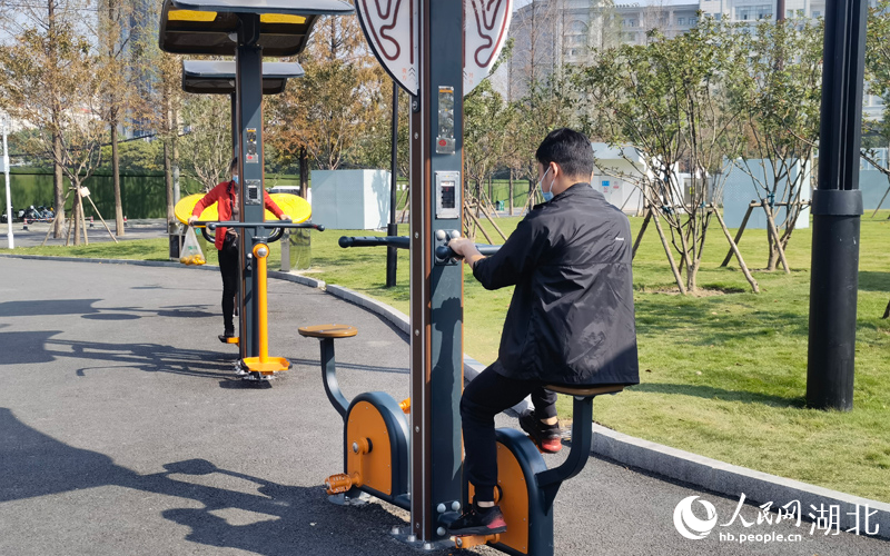 武汉市江汉区常青公园室外健身器材。周雯摄