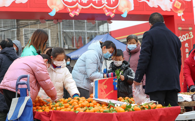 1月10日，在湖北省襄阳市襄城区迎新春年货节上，市民在挑选水果。