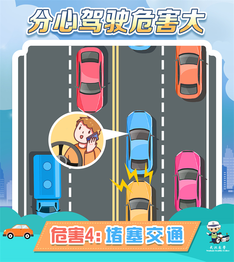 开车打手机的危害。武汉市公安局交通管理局制图