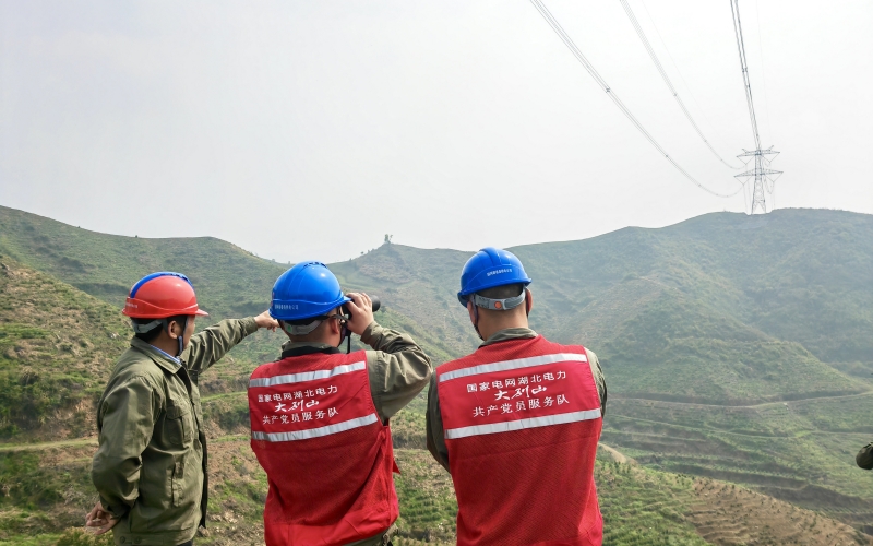 供电防山火队员正在巡查高压输电线路周边山火情况。