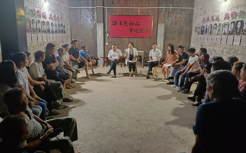 崇阳县金塘镇党员干部在金塘村卢家大屋村湾开展湾子夜话,和群众共商环境治理等事宜。