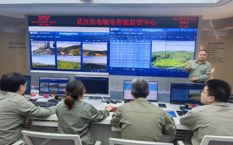 输电运检分公司生产技术室负责人杨亮介绍智能监管中心。陶子摄