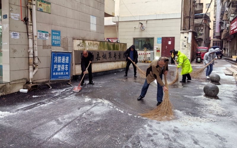 机关人员第一时间清扫“门前雪”。