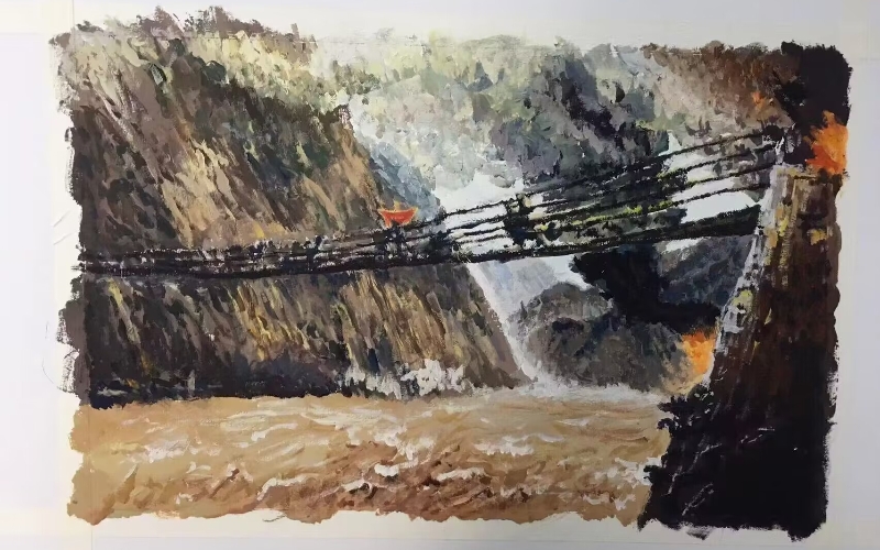 优秀美术作品《飞夺泸定桥》。