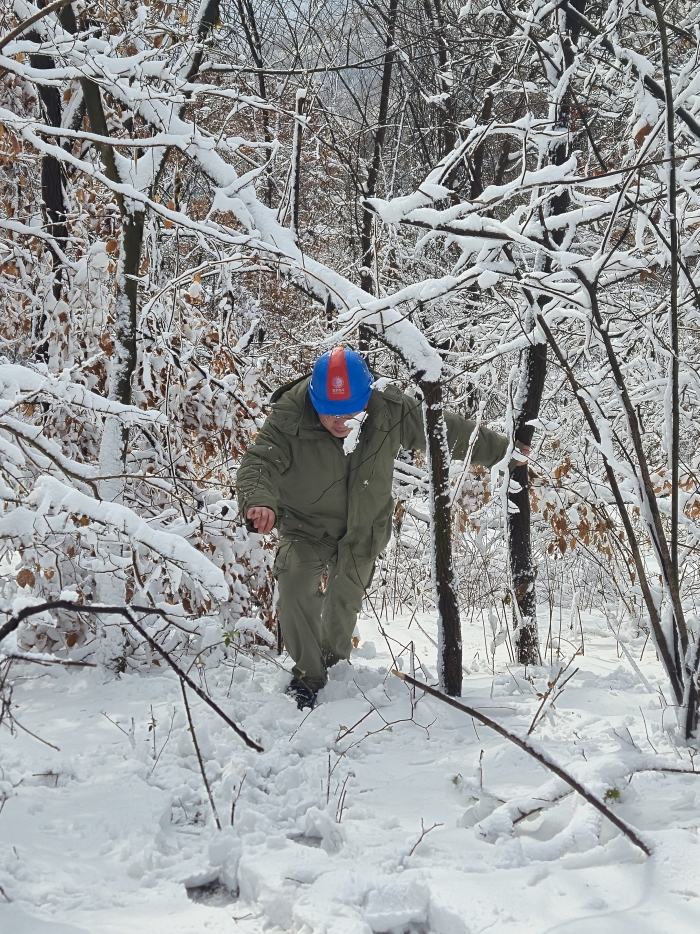 國網湖北送變電公司員工踏雪巡檢保電。