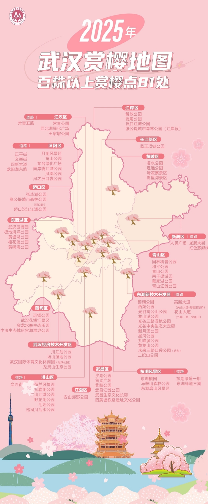 武汉221处赏樱点新鲜出炉。