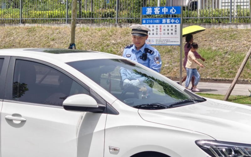 高晋苗在景区换乘中心引导驾驶人停车。