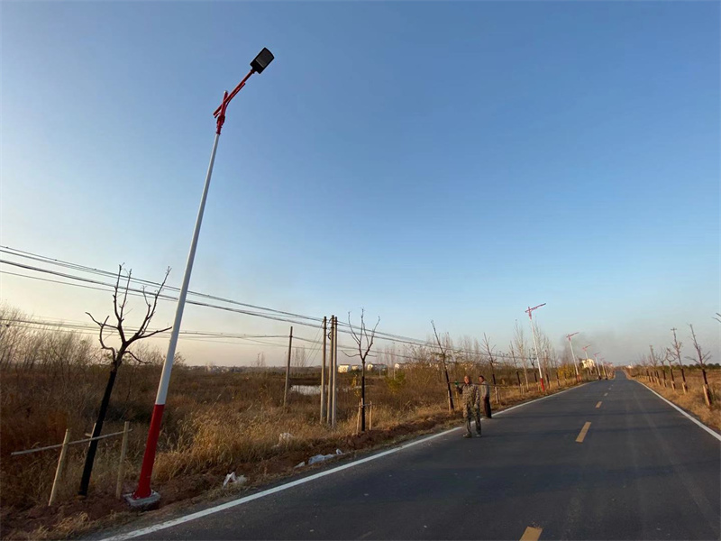 汉楼村入村公路上的太阳能路灯。