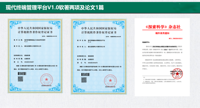 “現代終端管理體系研究”的軟著及論文。