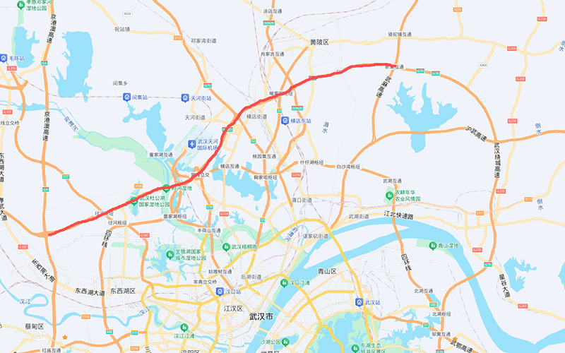 滬蓉高速公路新集至東西湖段改擴建工程路段示意圖。