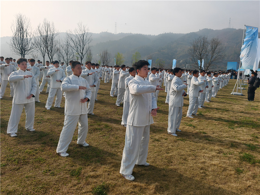 群眾方陣進行整齊劃一的太極九勢展演。汪偉攝