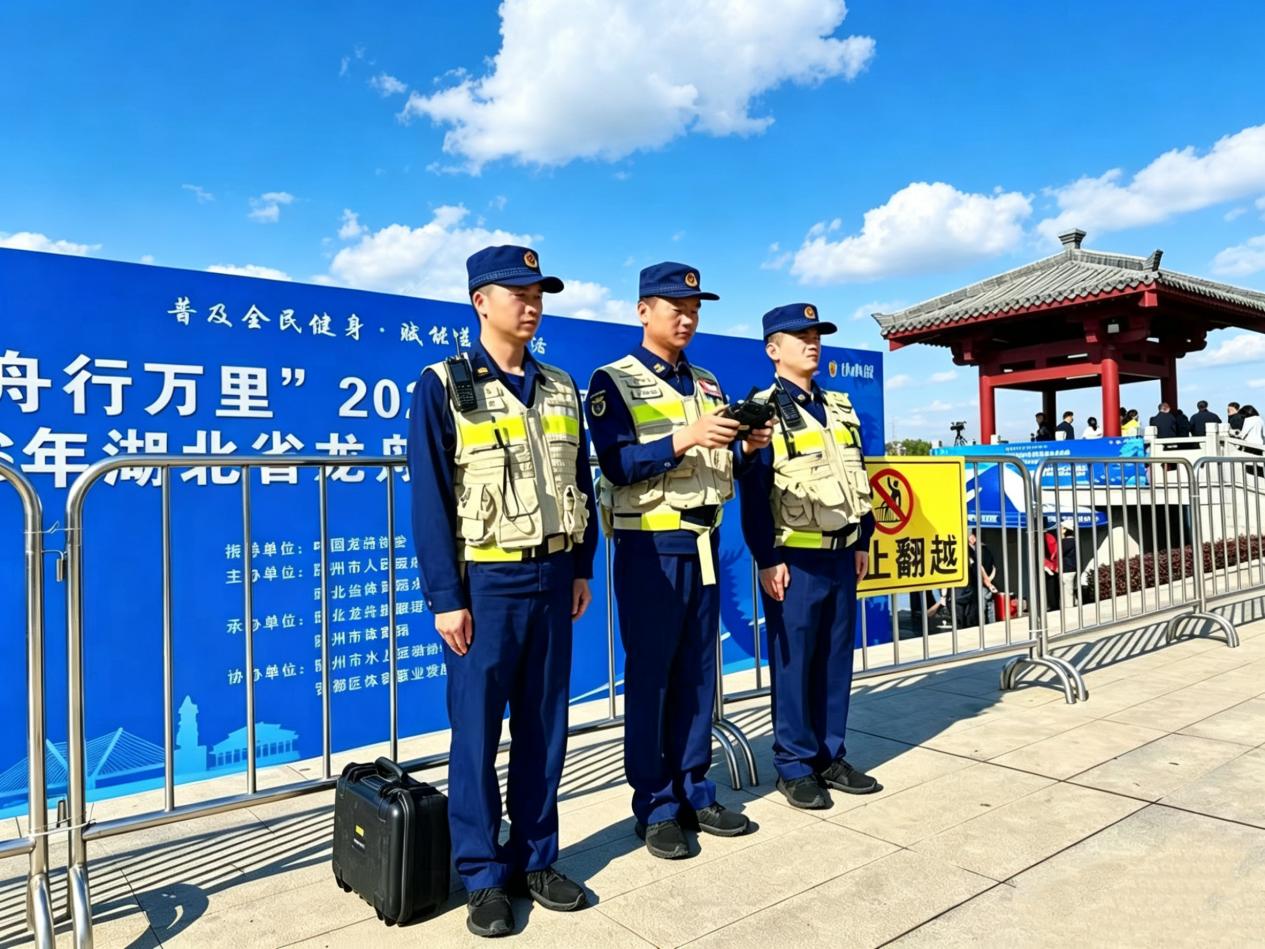 随州市消防员在2026年湖北省龙舟公开赛（随州站）现场定点执勤。郭庆庆摄