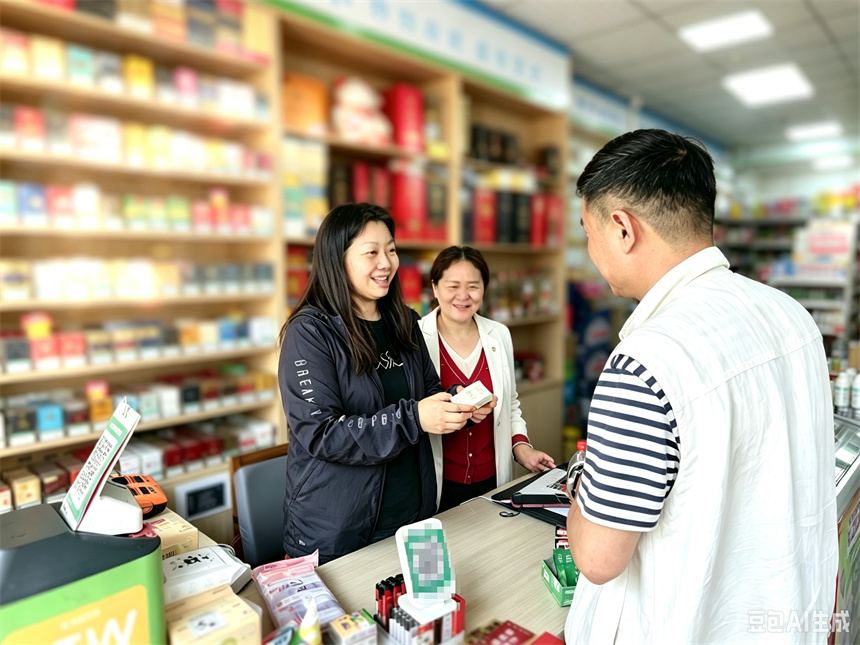 客户经理（左）开展驻店帮扶